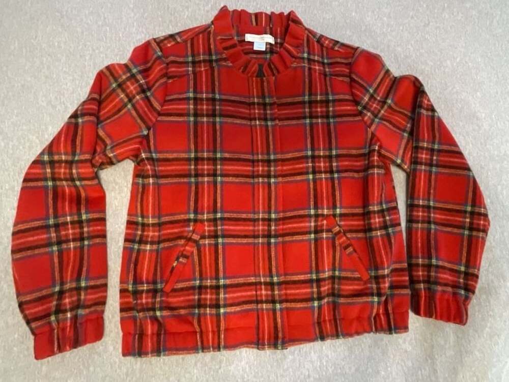 Christopher & Banks Red Plaid Ruffle Neck Fleece Jacket Petite Size P/S
Festival